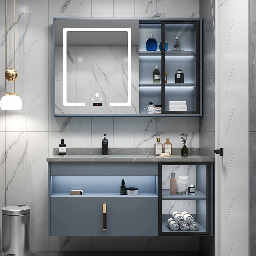 حمام مدرن هتل سینک دو نفره روشویی کابینت حمام چوبی ضد آب با کابینت آینه هوشمند