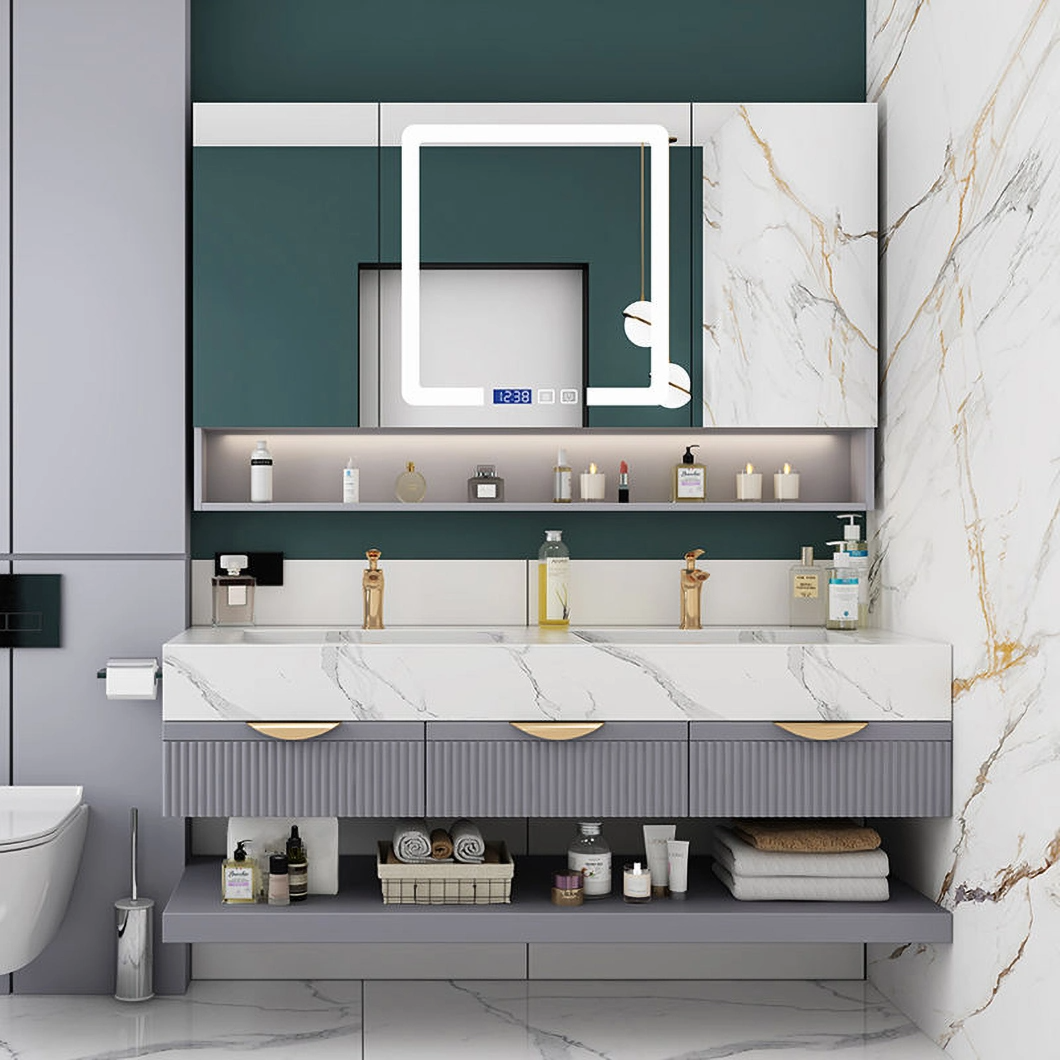 کابینت دو سینک حمام مرمری لوکس کابینت حمام آلومینیومی با کابینت آینه