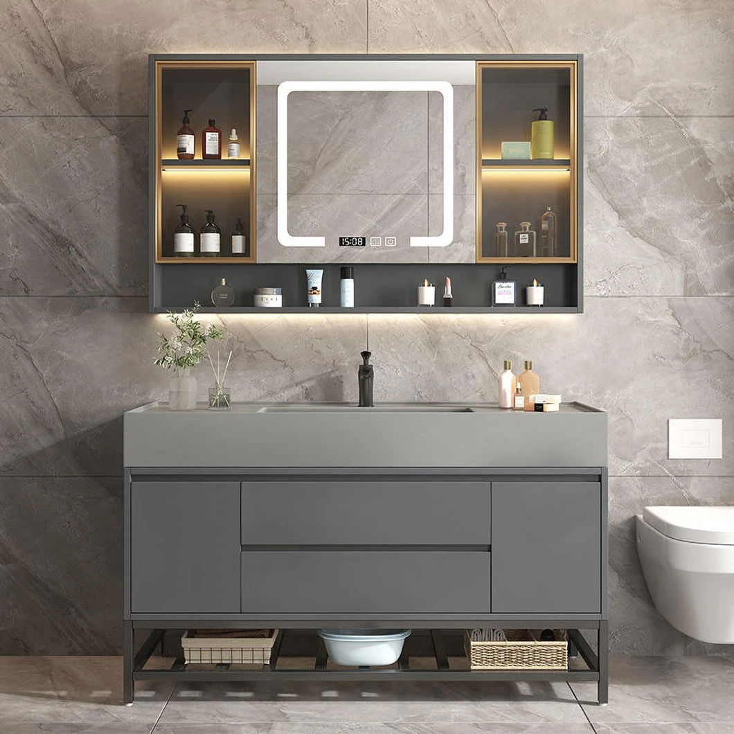 کابینت آینه ای هوشمند روی زمین کابینت حمام دو سینک مبلمان سرویس بهداشتی ست کابینت حمام