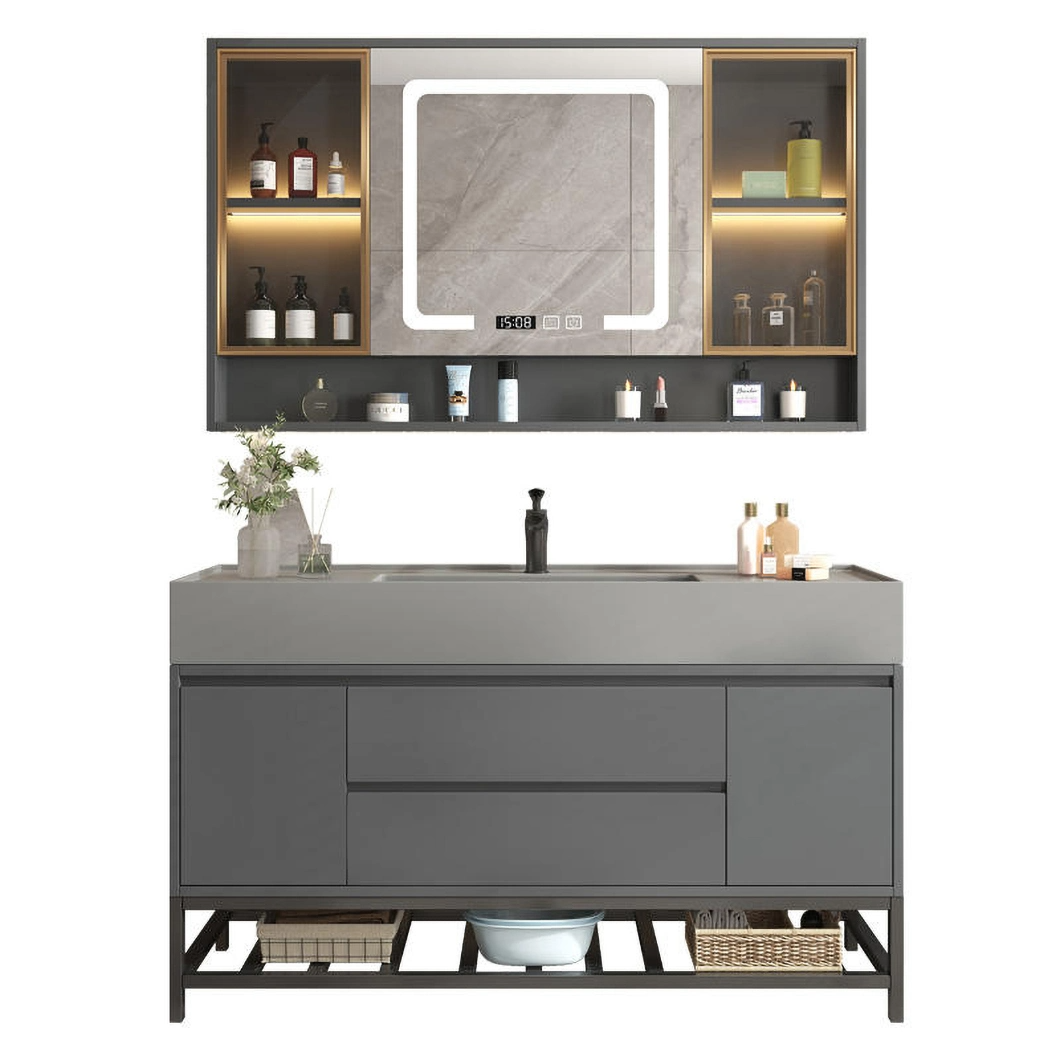 کابینت آینه ای هوشمند روی زمین کابینت حمام دو سینک مبلمان سرویس بهداشتی ست کابینت حمام