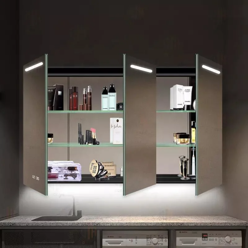 کابینت آینه حمام هوشمند با ساعت دیجیتال و کابینت طبی چراغدار IP67