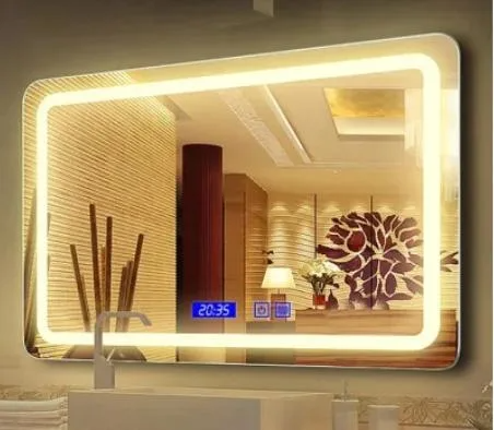 دکوراسیون خانه دیوار نصب شده حمام سنسور لمسی بلوتوث مستطیلی شیشه آینه LED