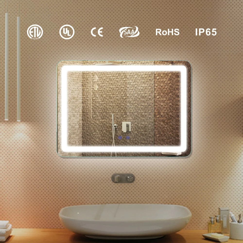 آینه حمام بلوتوث هوشمند چراغ‌زدایی LED با ساعت دیجیتال